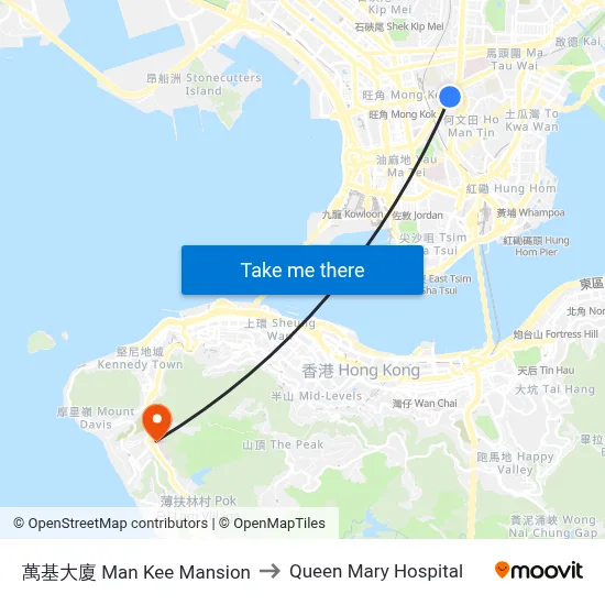 Man Kee Mansion to Queen Mary Hospital map