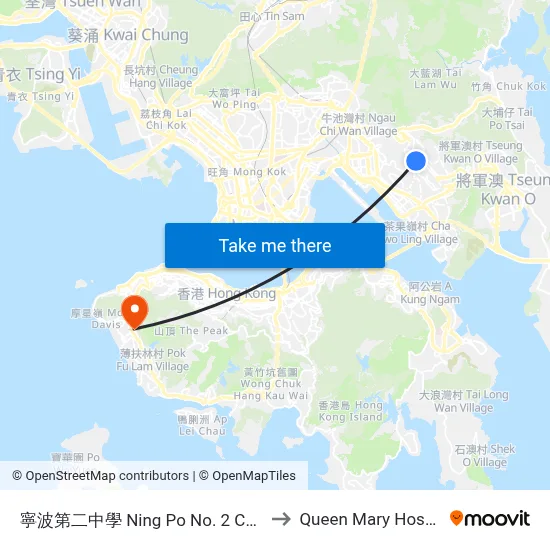 Ning Po No. 2 College to Queen Mary Hospital map