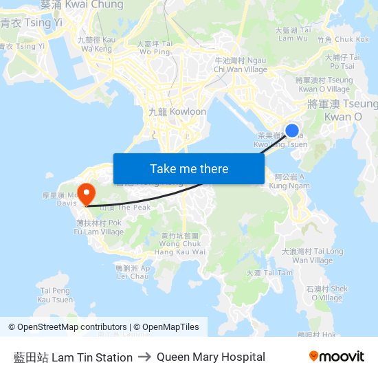 藍田站 Lam Tin Station to Queen Mary Hospital map