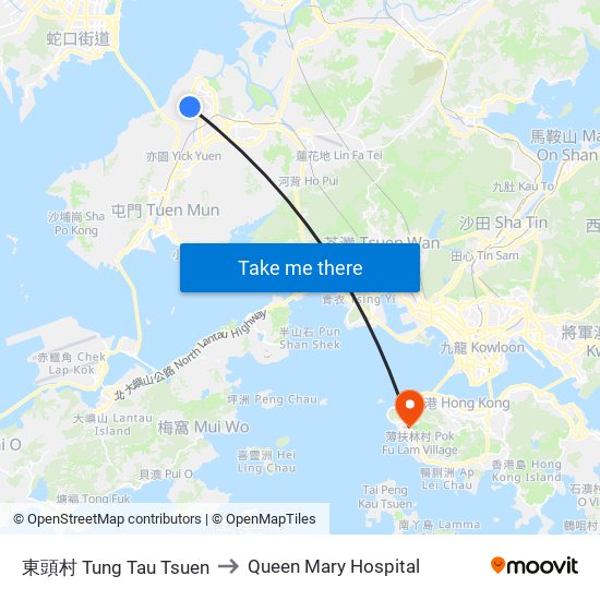 東頭村 Tung Tau Tsuen to Queen Mary Hospital map
