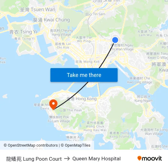 Lung Poon Court to Queen Mary Hospital map