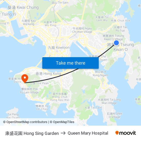 康盛花園 Hong Sing Garden to Queen Mary Hospital map