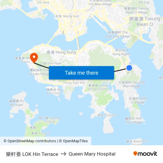 LOK Hin Terrace to Queen Mary Hospital map