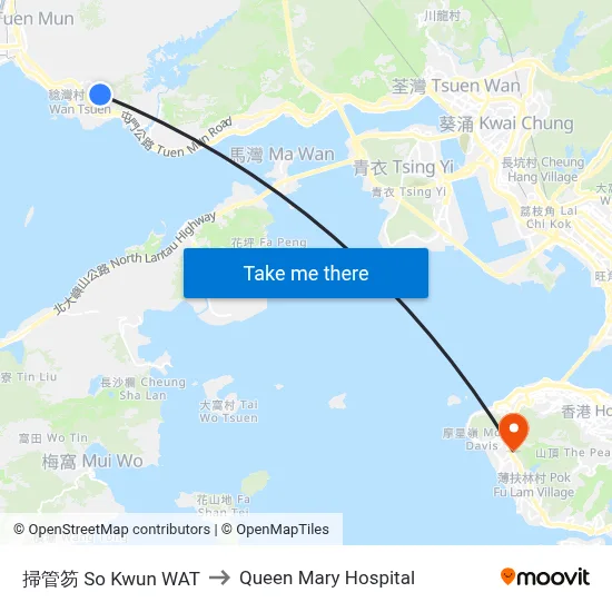 So Kwun Wat to Queen Mary Hospital map