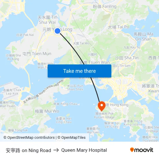 On Ning Road to Queen Mary Hospital map