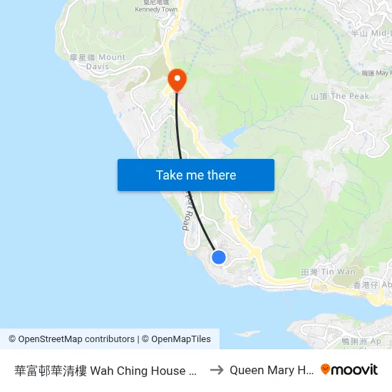 Wah Ching House, Wah Fu Estate to Queen Mary Hospital map
