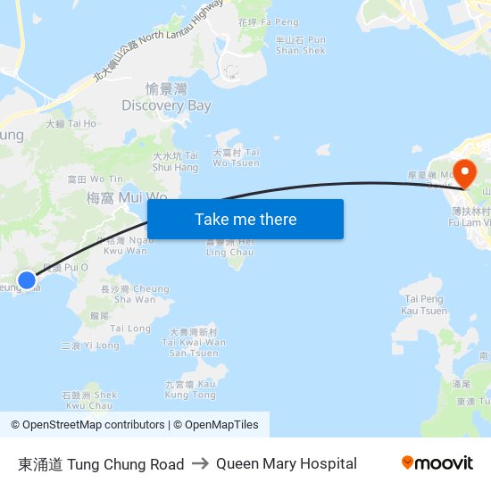 東涌道 Tung Chung Road to Queen Mary Hospital map