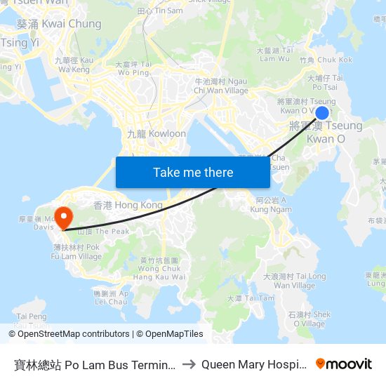 寶林總站 Po Lam Bus Terminus to Queen Mary Hospital map