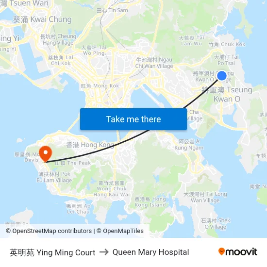 Ying Ming Court to Queen Mary Hospital map