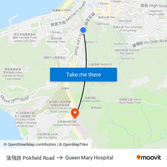 蒲飛路 Pokfield Road to Queen Mary Hospital map