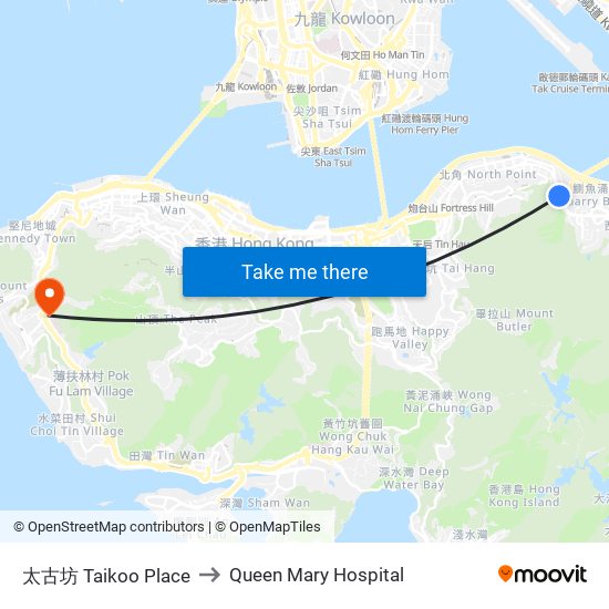 太古坊 Taikoo Place to Queen Mary Hospital map