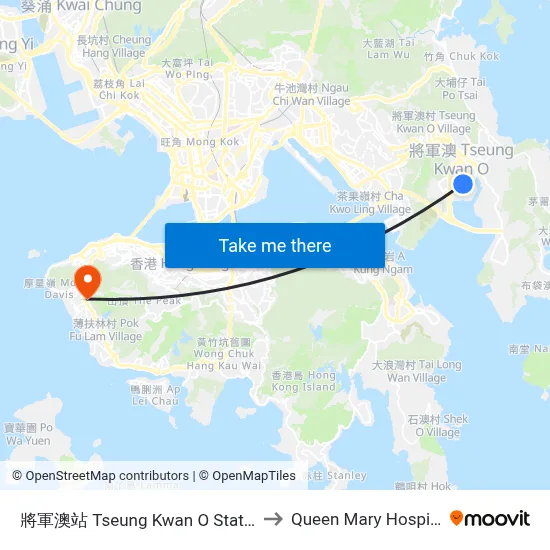 Tseung Kwan O Station to Queen Mary Hospital map