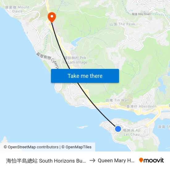 海怡半島總站 South Horizons Bus Terminus to Queen Mary Hospital map