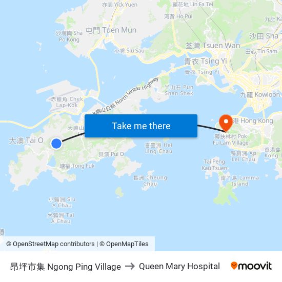 昂坪市集 Ngong Ping Village to Queen Mary Hospital map