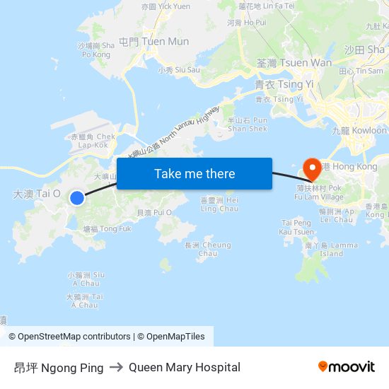 昂坪 Ngong Ping to Queen Mary Hospital map