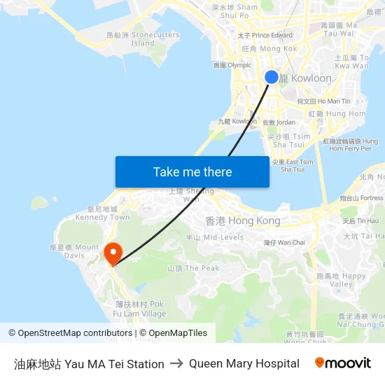 Yau Ma Tei Station to Queen Mary Hospital map