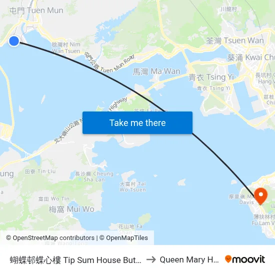 Tip Sum House Butterfly Estate to Queen Mary Hospital map