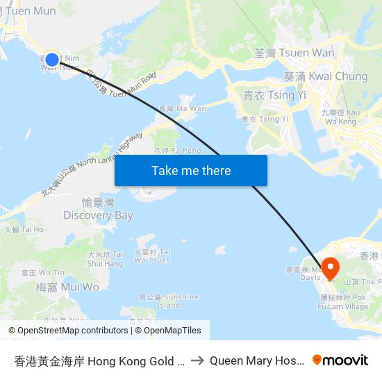 香港黃金海岸 Hong Kong Gold Coast to Queen Mary Hospital map