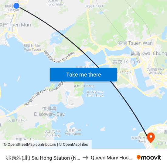 兆康站(北) Siu Hong Station (North) to Queen Mary Hospital map