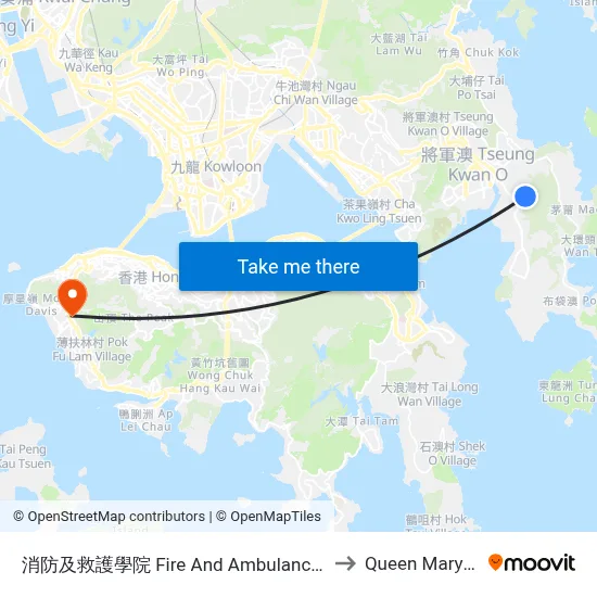 消防及救護學院 Fire And Ambulance Services Academy to Queen Mary Hospital map