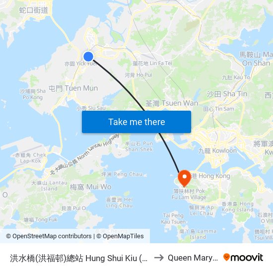 洪水橋(洪福邨)總站 Hung Shui Kiu (Hung Fuk Estate) B/T to Queen Mary Hospital map