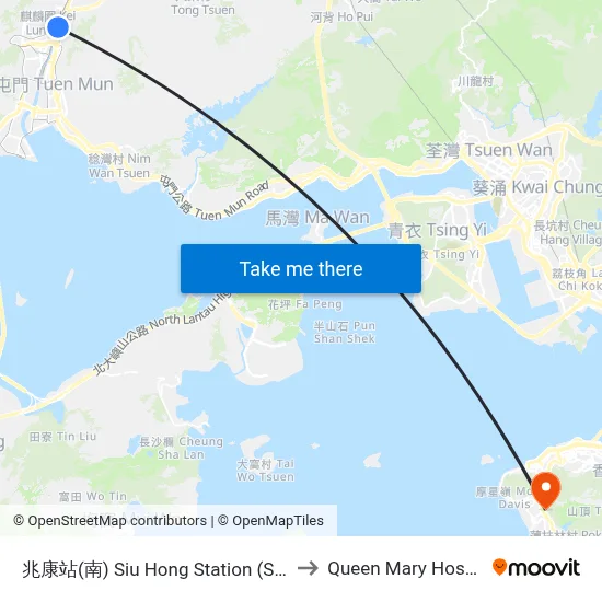 Siu Hong Station (South) to Queen Mary Hospital map