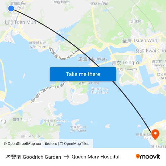 Goodrich Garden to Queen Mary Hospital map