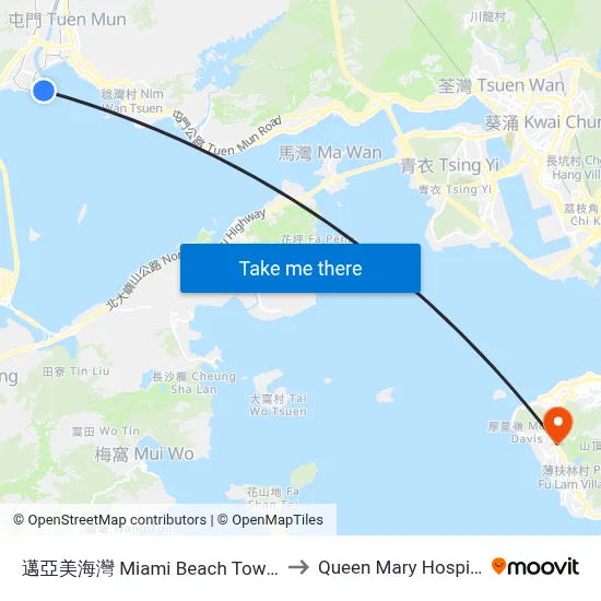 Miami Beach Towers to Queen Mary Hospital map