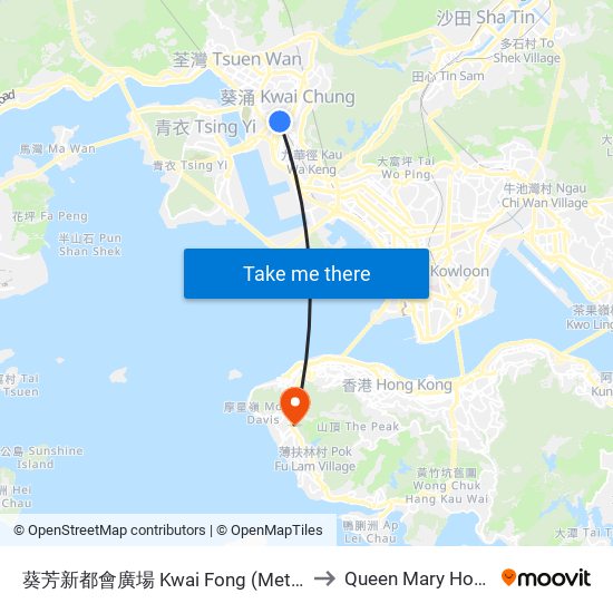 葵芳新都會廣場 Kwai Fong (Metroplaza) to Queen Mary Hospital map