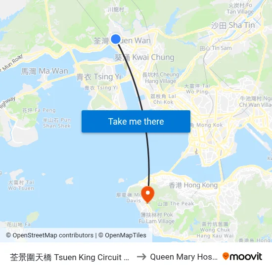 Tsuen King Circuit Flyover to Queen Mary Hospital map