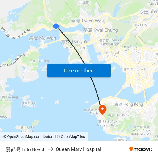 Lido Beach to Queen Mary Hospital map