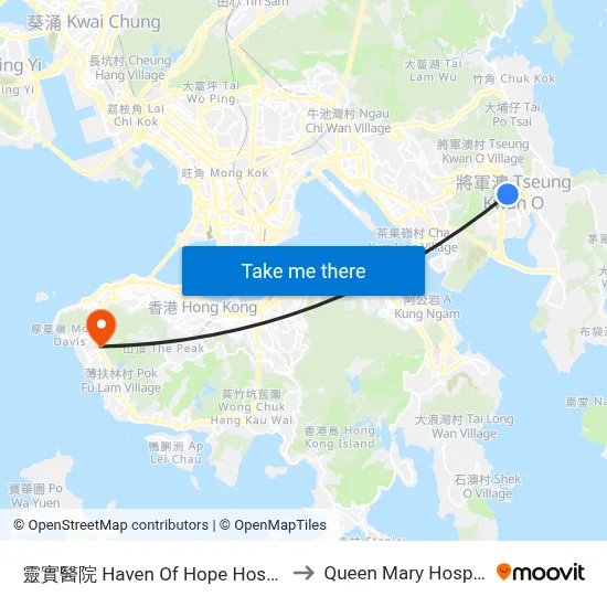 Haven of Hope Hospital to Queen Mary Hospital map