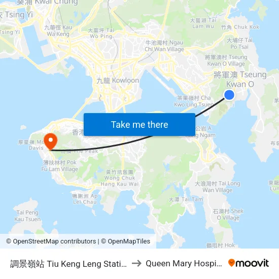Tiu Keng Leng Station to Queen Mary Hospital map