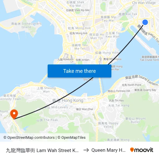 Lam Wah Street Kowloon Bay to Queen Mary Hospital map
