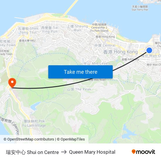 瑞安中心 Shui on Centre to Queen Mary Hospital map