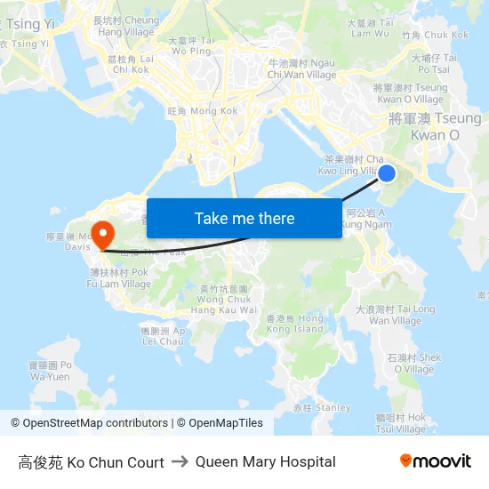 Ko Chun Court to Queen Mary Hospital map