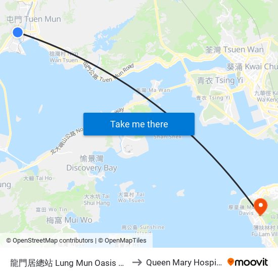 龍門居總站 Lung Mun Oasis B/T to Queen Mary Hospital map