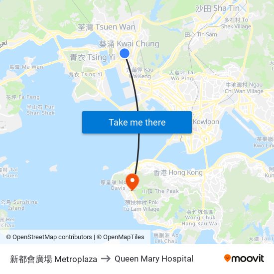 新都會廣場 Metroplaza to Queen Mary Hospital map