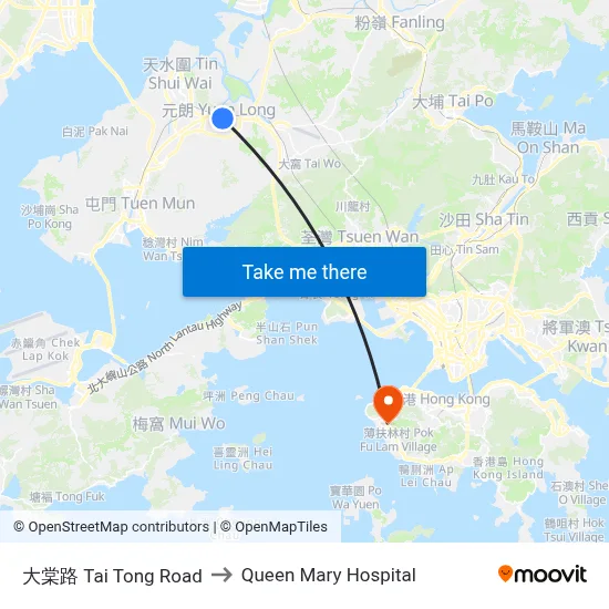 Tai Tong Road to Queen Mary Hospital map