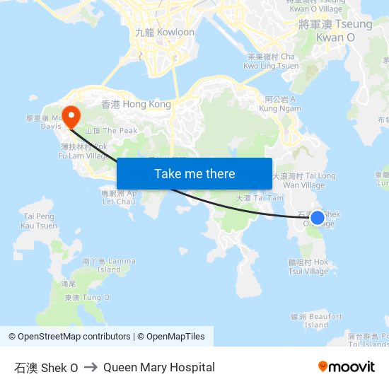 石澳 Shek O to Queen Mary Hospital map