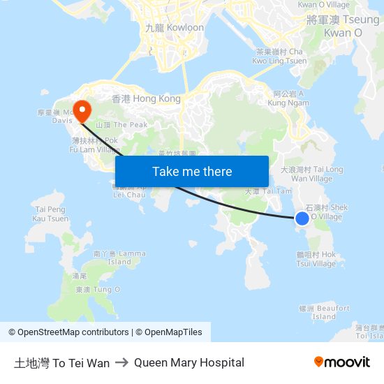 土地灣 To Tei Wan to Queen Mary Hospital map