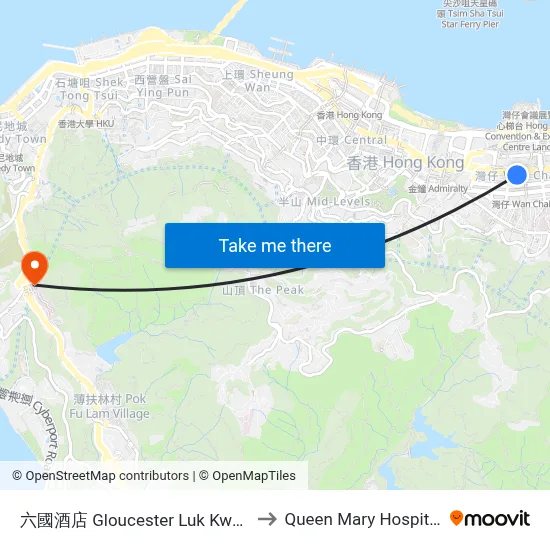 Gloucester Luk Kwok to Queen Mary Hospital map