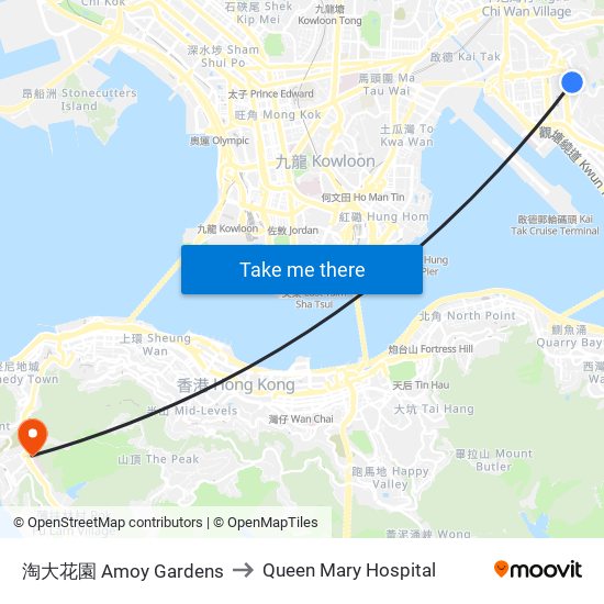 淘大花園 Amoy Gardens to Queen Mary Hospital map