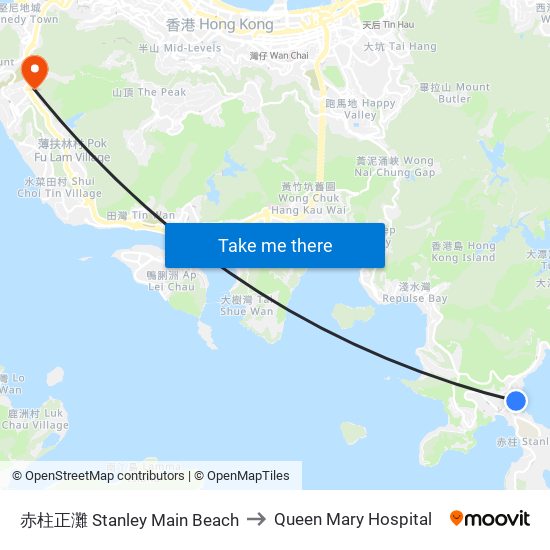 赤柱正灘 Stanley Main Beach to Queen Mary Hospital map