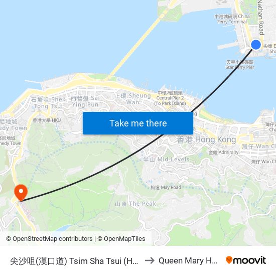 尖沙咀(漢口道) Tsim Sha Tsui (Hankow Rd.) to Queen Mary Hospital map