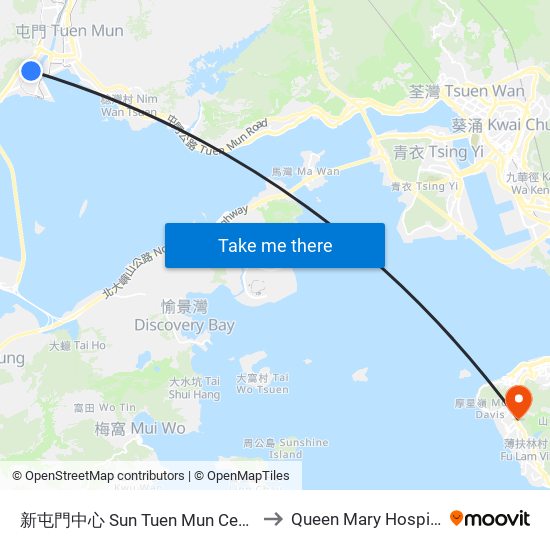 新屯門中心 Sun Tuen Mun Centre to Queen Mary Hospital map