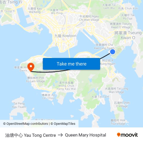 油塘中心 Yau Tong Centre to Queen Mary Hospital map