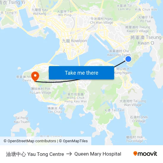油塘中心 Yau Tong Centre to Queen Mary Hospital map