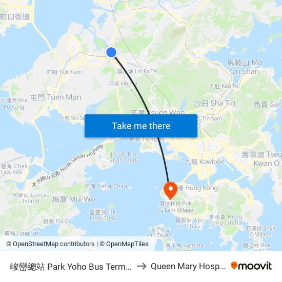 峻巒總站 Park Yoho Bus Terminus to Queen Mary Hospital map