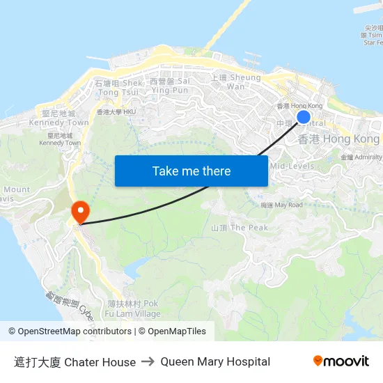 Chater House to Queen Mary Hospital map